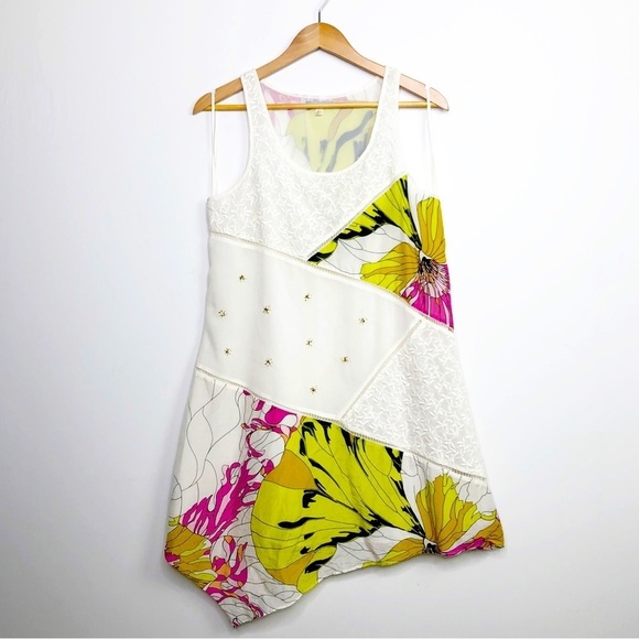 LEIFNOTES mixed media, sleeveless, asymmetrical, hem dress - Picture 1 of 8